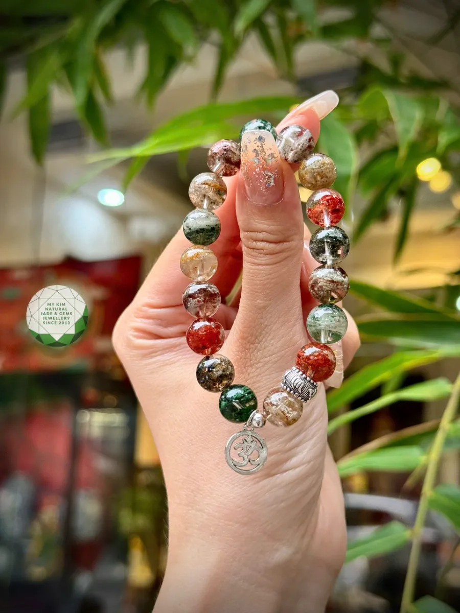 🌈 VÒNG ĐÁ THẠCH ANH ƯU LINH ĐA SẮC MIX CHARM BẠC 925 – OM & UMMANI