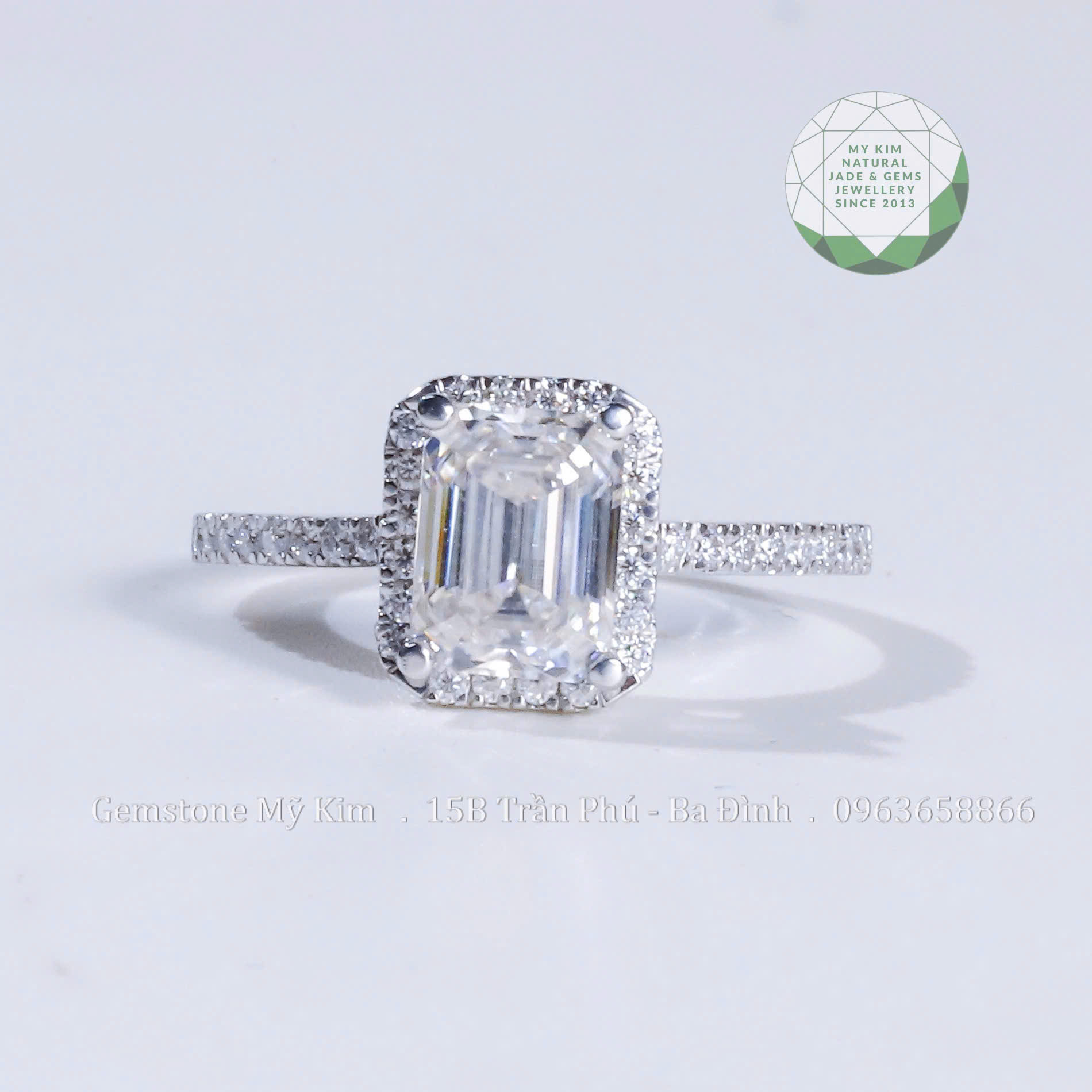 Nhẫn đính Kim Cương Moissanite - Bạc si vàng trắng cao cấp - MS001