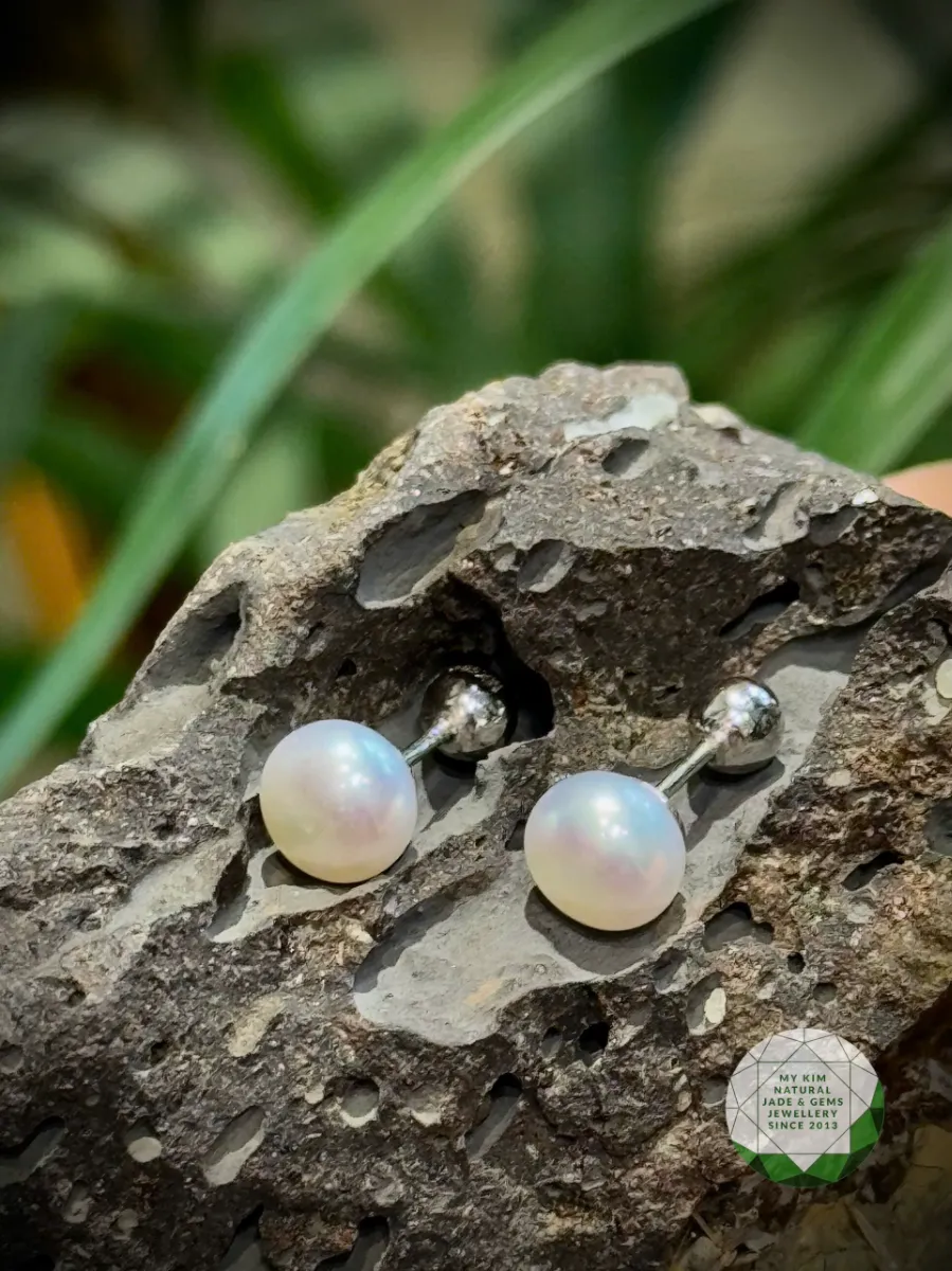 Bông Tai Nụ Ngọc Trai - Vàng Trắng 14k