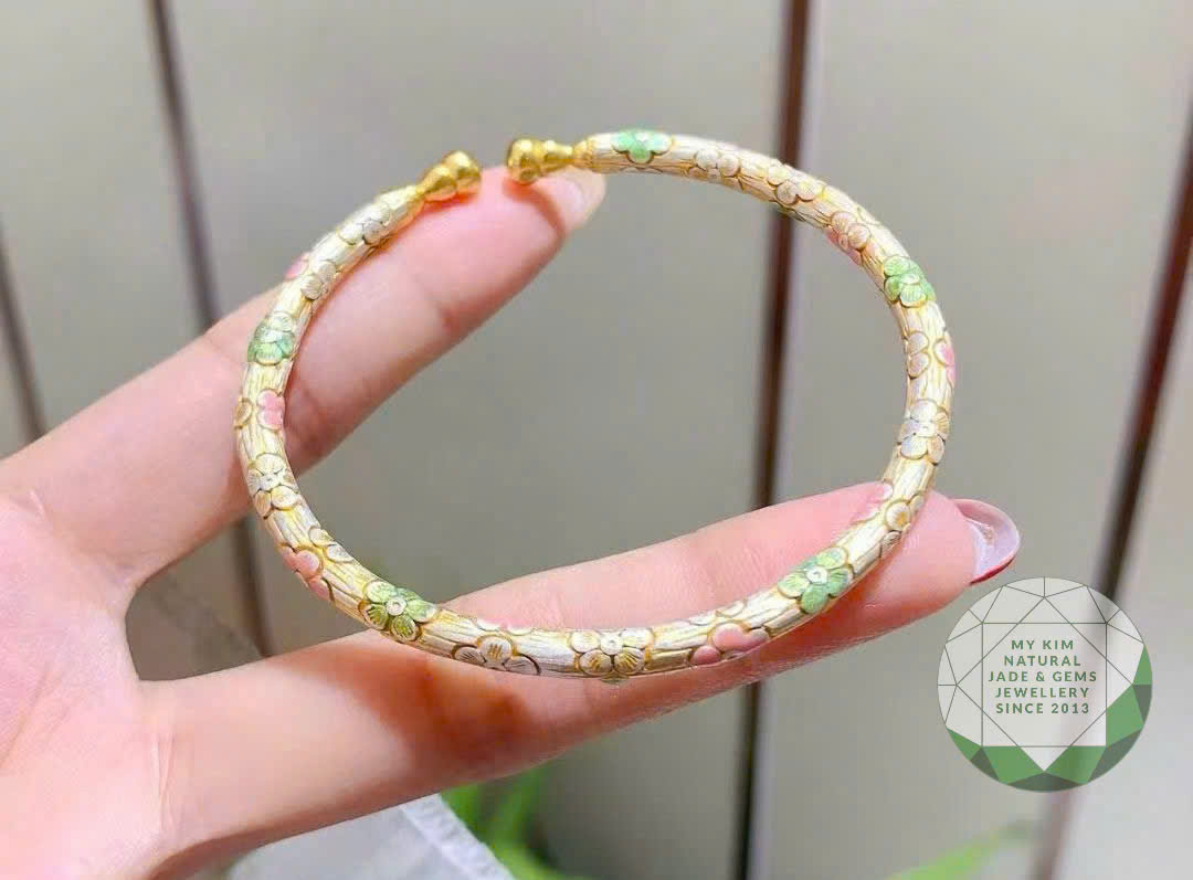 Kiềng Tay Bạc Cao Cấp Cho Nữ - Hoa Mai Điêu Khắc