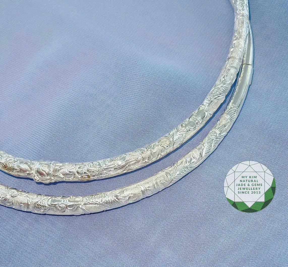 Kiềng Bạc Điêu Khắc Hoa Văn Cổ