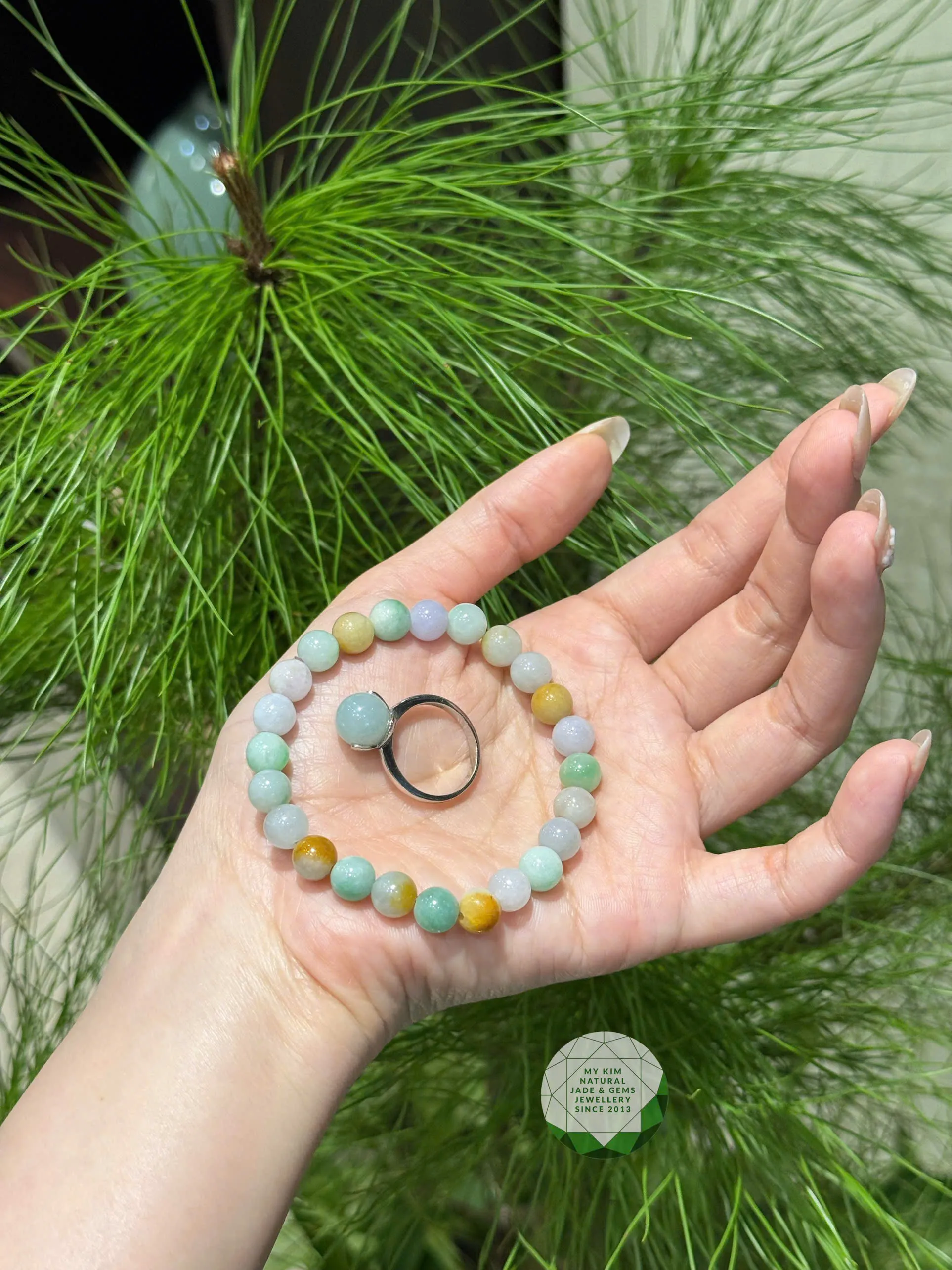 Set Vòng Tay và Nhẫn Ngọc Phỉ Thúy Đa Bảo Tự Nhiên – Sắc Ngọc Giao Hòa