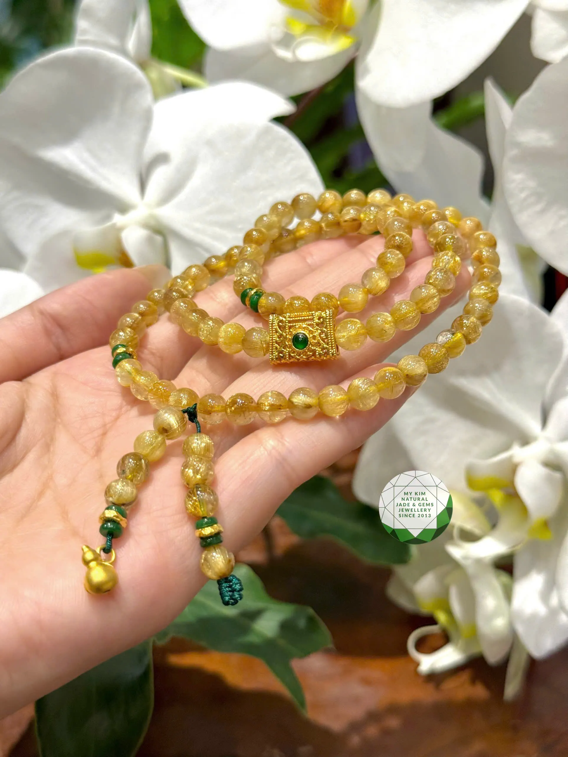 Vòng Thạch Anh Tóc Vàng Mix Ngọc Phỉ Thúy – Sang Trọng & Thanh Lịch