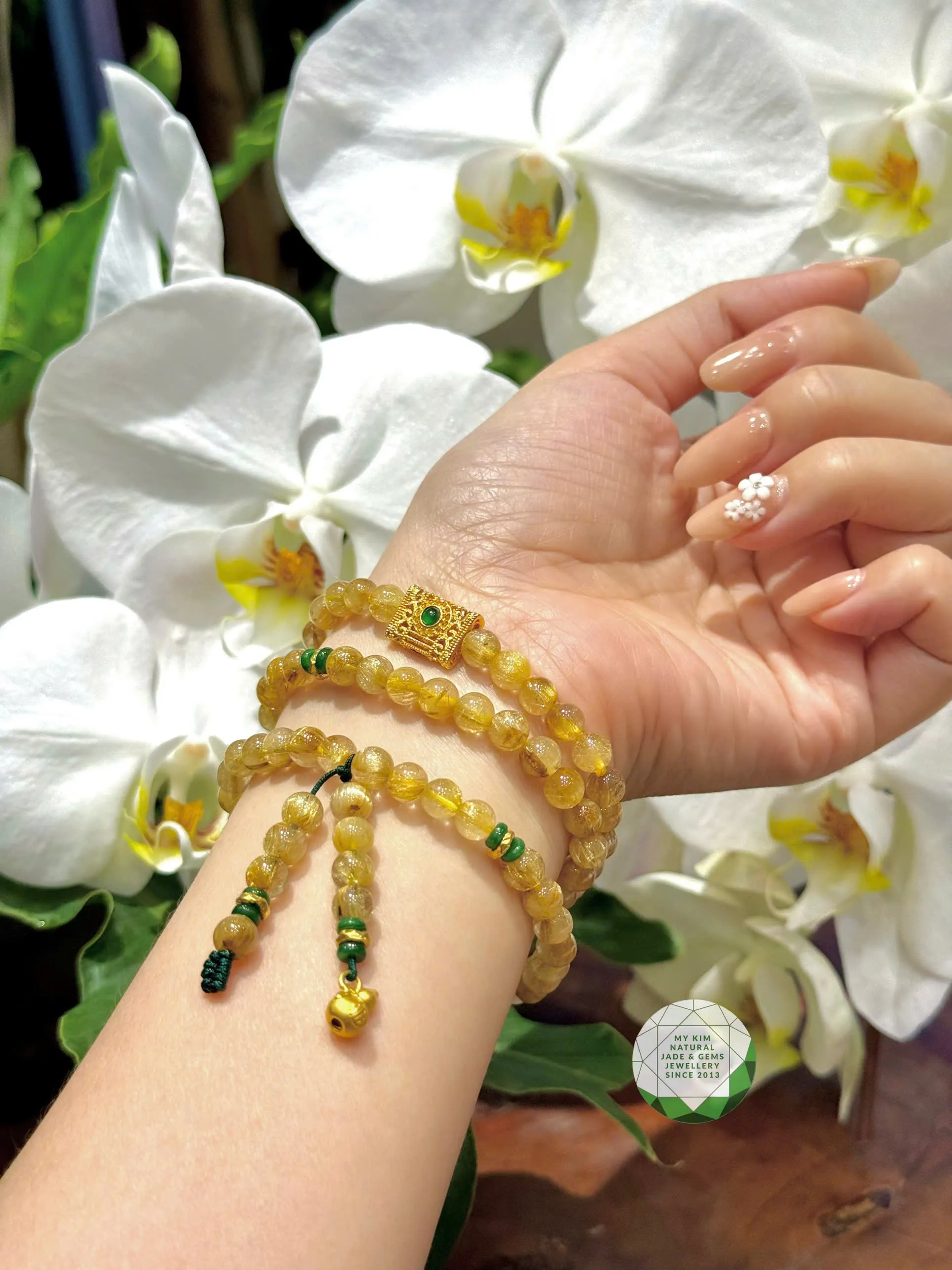 Vòng Thạch Anh Tóc Vàng Mix Ngọc Phỉ Thúy – Sang Trọng & Thanh Lịch