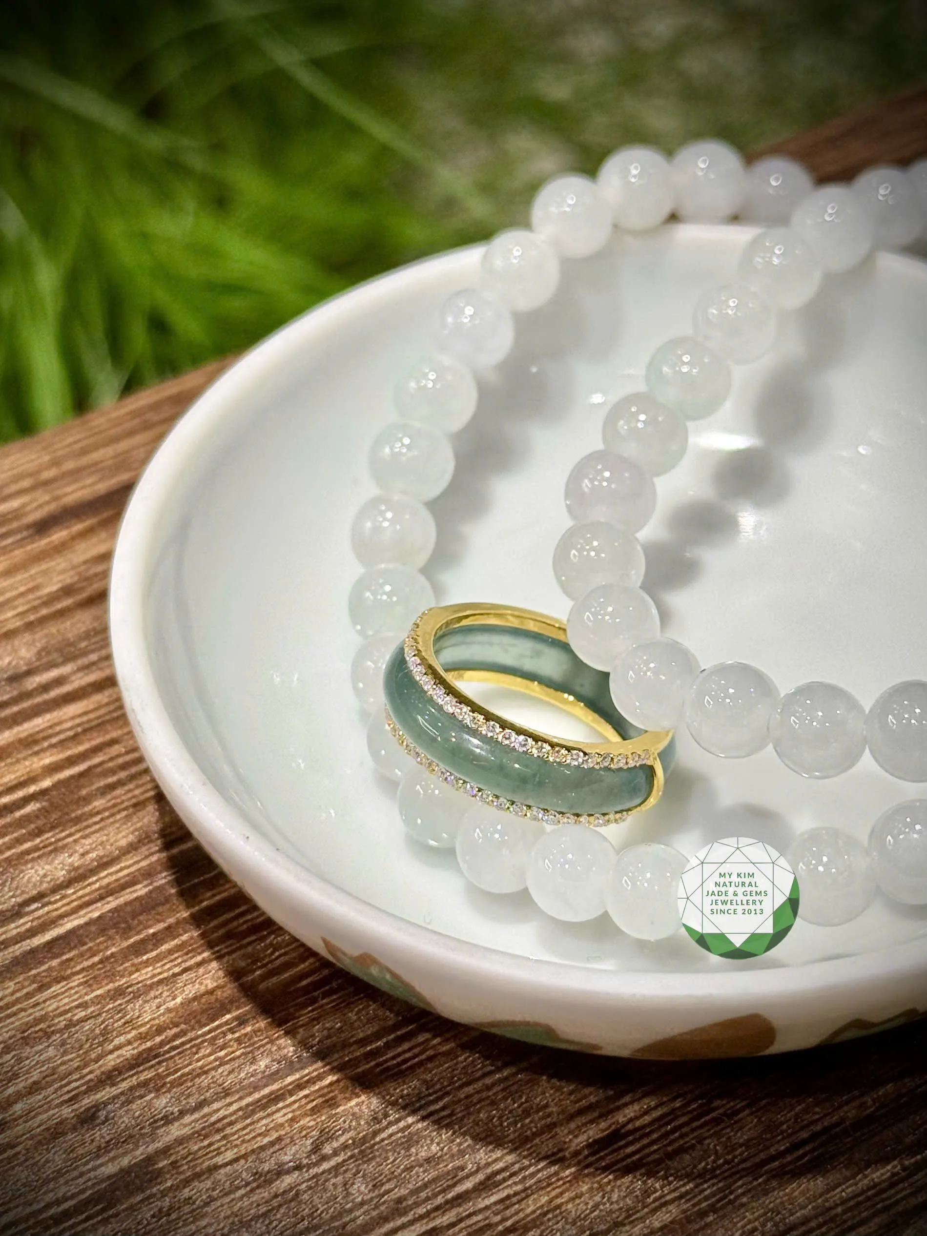 ✨ Nhẫn Lam Ngọc Phỉ Thúy Viền Vàng Đính Moissanite