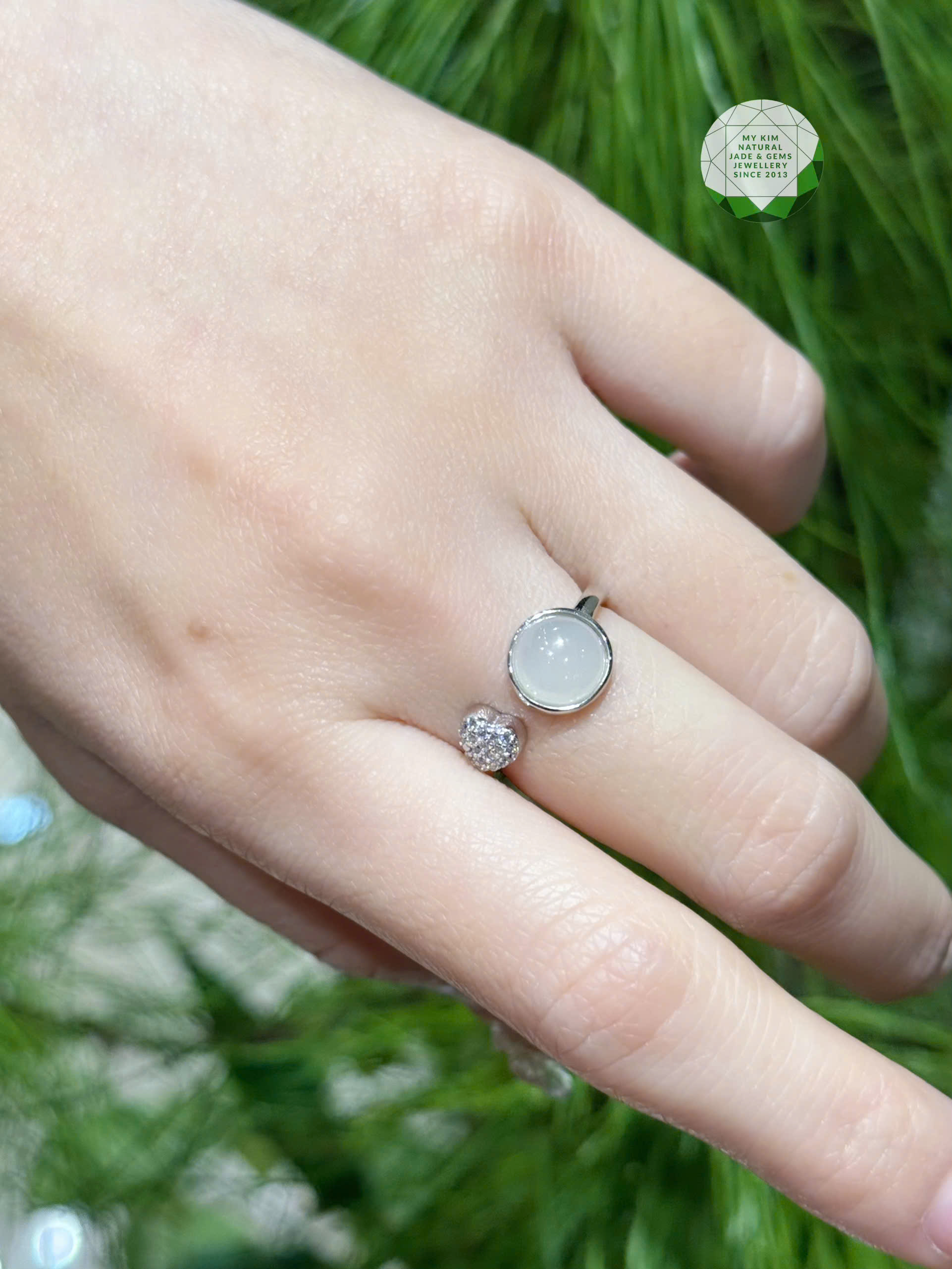 Set Ngọc Bích Nephrite Trắng - Bạc si vàng trắng cao cấp