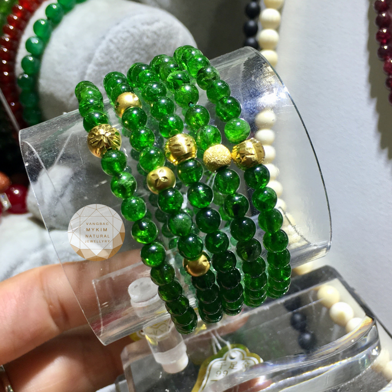 💚 Vòng Tay Diopside Mix Bi Vàng | Trầm Tĩnh & Thanh Sáng