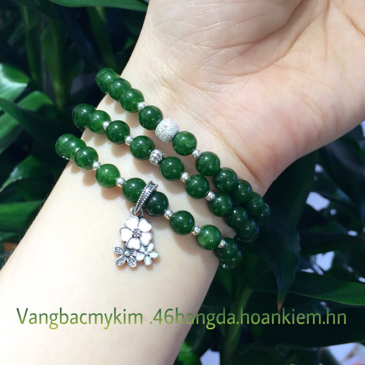 Vòng thạch anh xanh mix charm bạc si vàng trắng