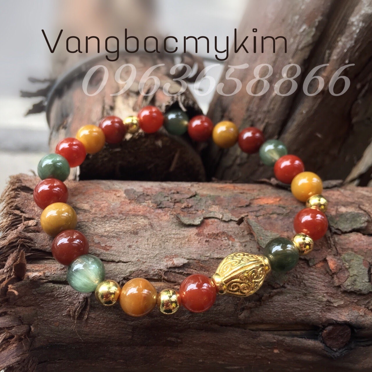 Thạch anh ưu linh mix charm bạc si vàng 24k