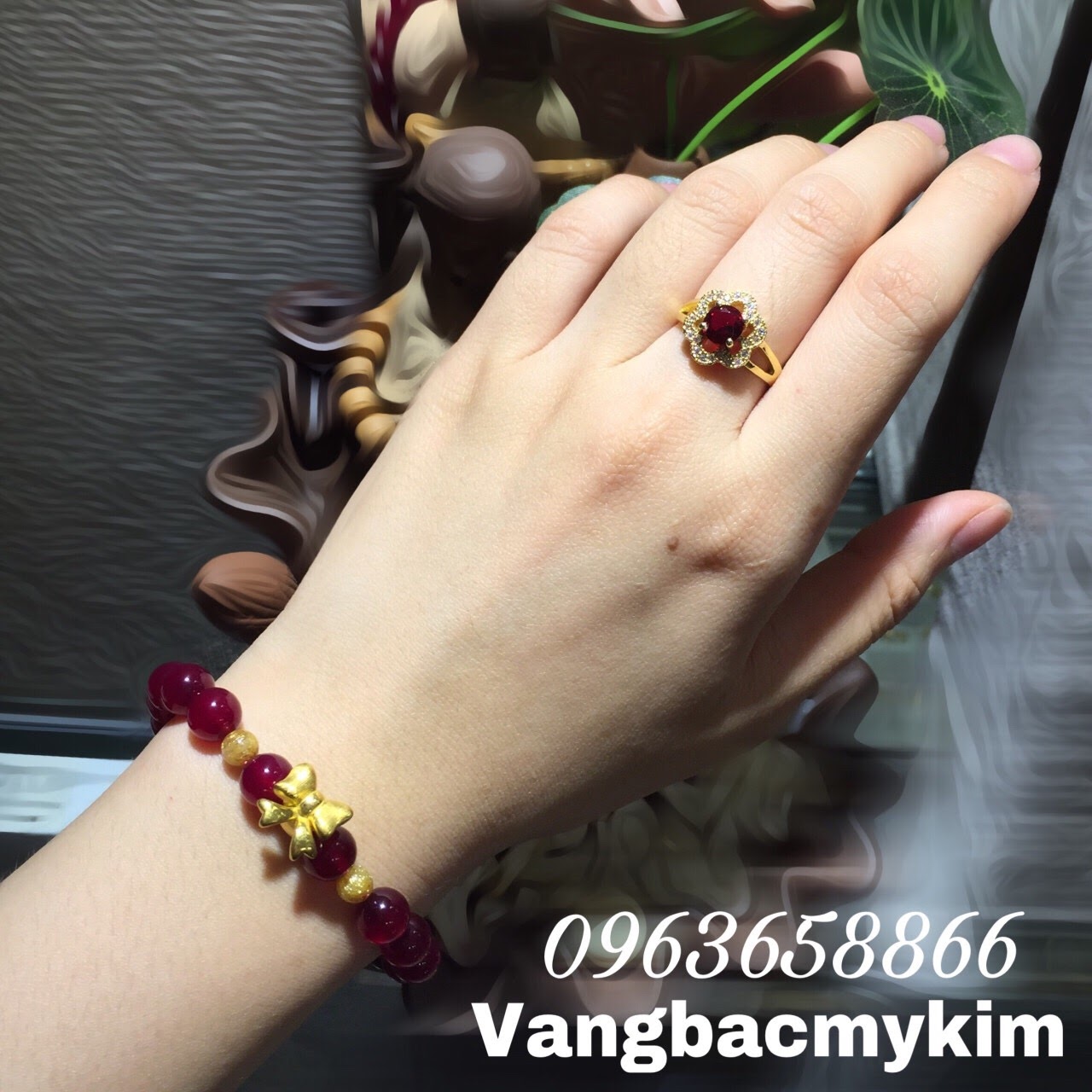 vòng mã não VIP mix charm nơ vàng 24k