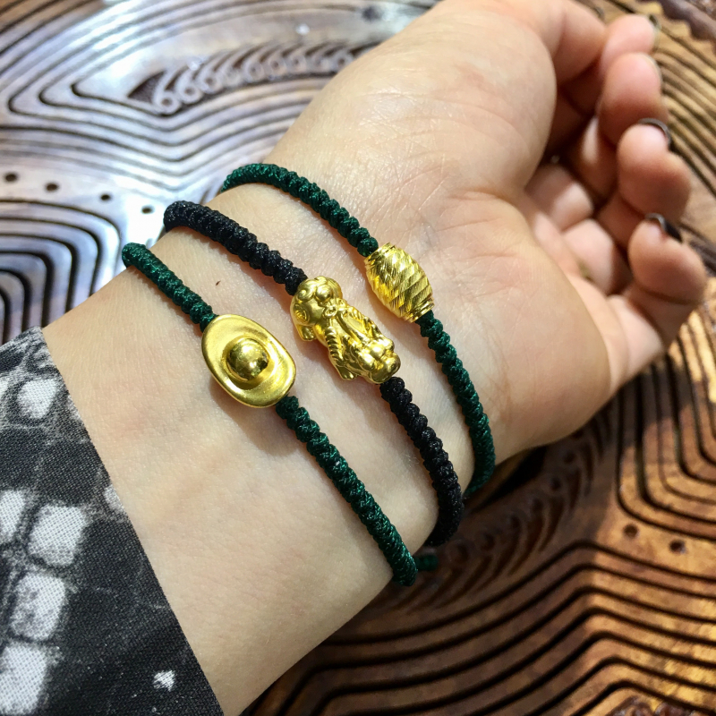 Vòng tay  dây tết charm vàng tỳ hưu 24k