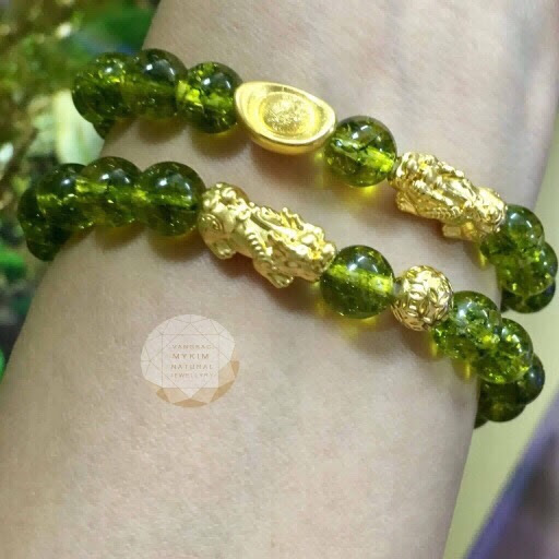 Vòng thạch anh vân xanh mix vàng 24k