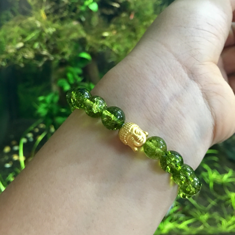Vòng thạch anh vân xanh mix vàng 24k