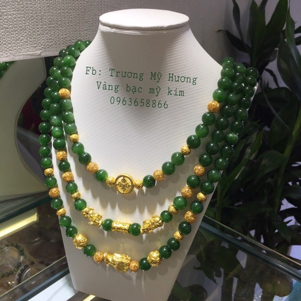 Chuỗi cổ Ngọc Bích mix vàng 24k 999,9