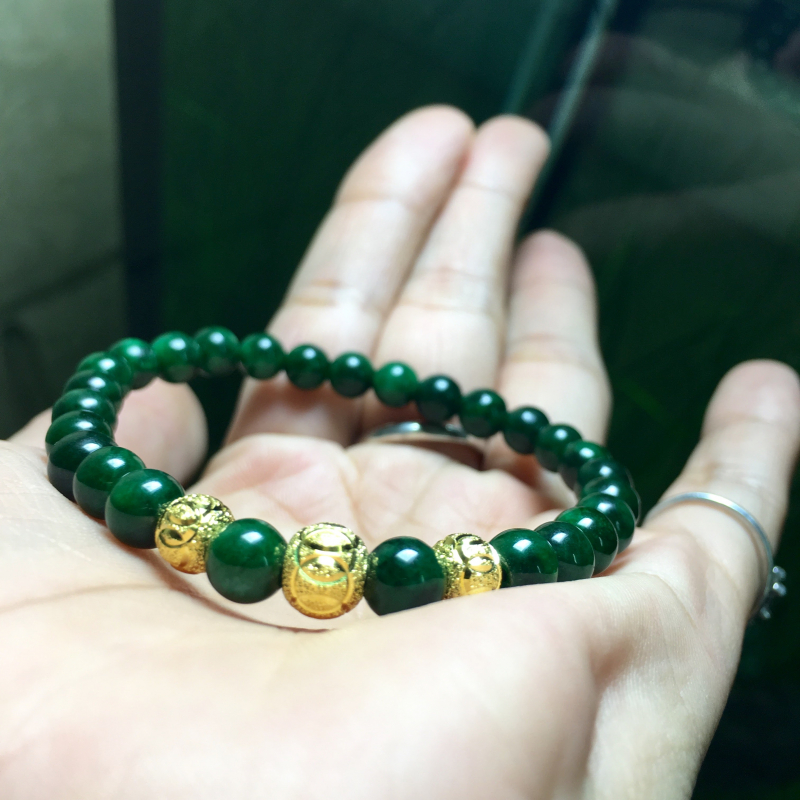 Vòng đá sơn thủy mix charm kim tiền Bạc mạ vàng 24k