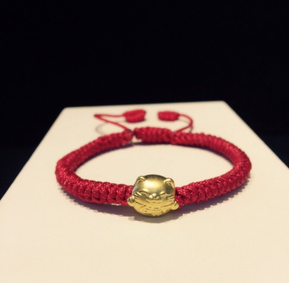 Vòng dây tết charm Mèo thần tài vàng 24k 999,9