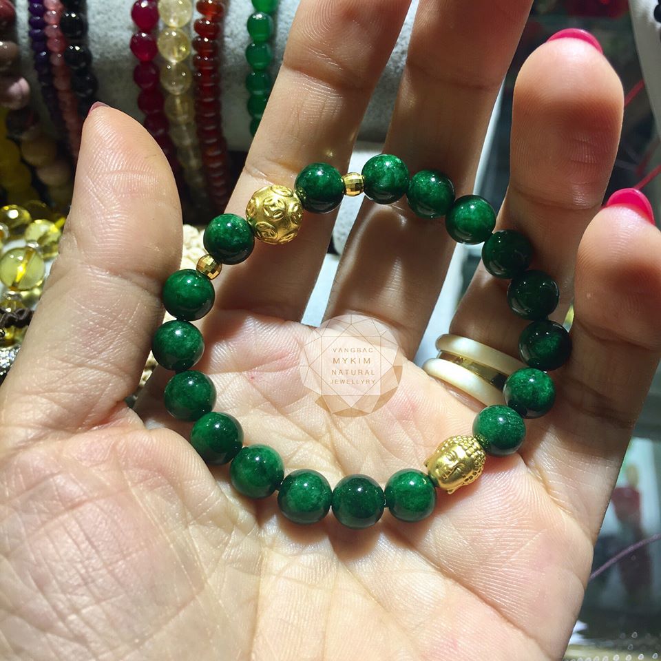 Vòng Ngọc sơn thủy mix charm vàng 24k