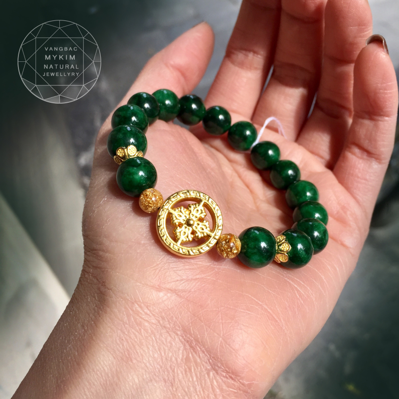 💚 Vòng Đá Sơn Thủy – Mix Bánh Xe Pháp Luân Bạc Mạ Vàng | Gợi Nhắc Hành Trình Tĩnh Tại – Vững Tâm – Sáng Trí