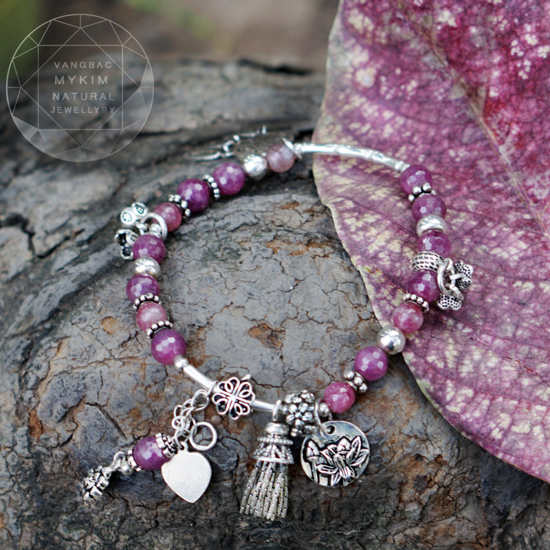 Vòng Ruby hồng + tourmaline mix Bạc 925