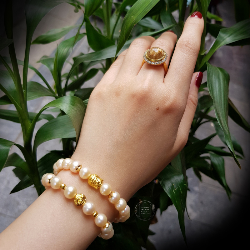 Vòng Ngọc Trai tự nhiên mix vàng 24k 999,9