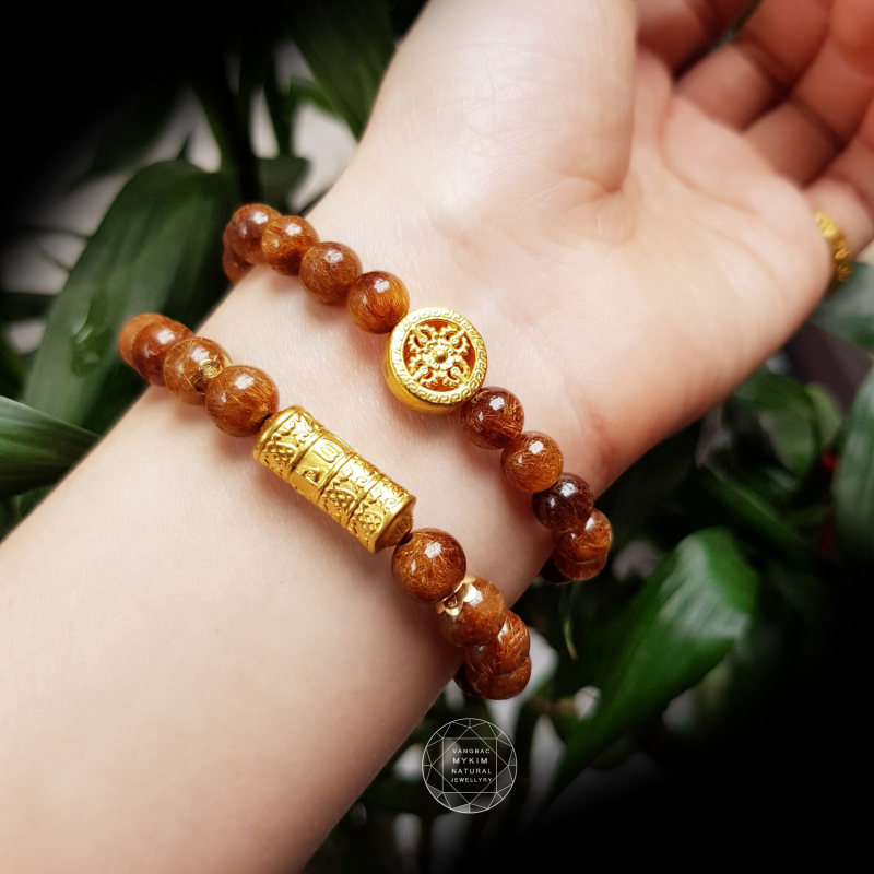 Vòng Thạch anh tóc nâu đỏ vip mix Vàng 24k 999,9