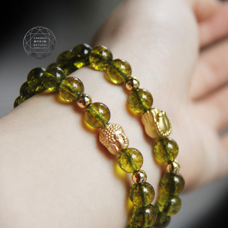 Vòng thạch anh vân xanh mix PK Bạc mạ vàng