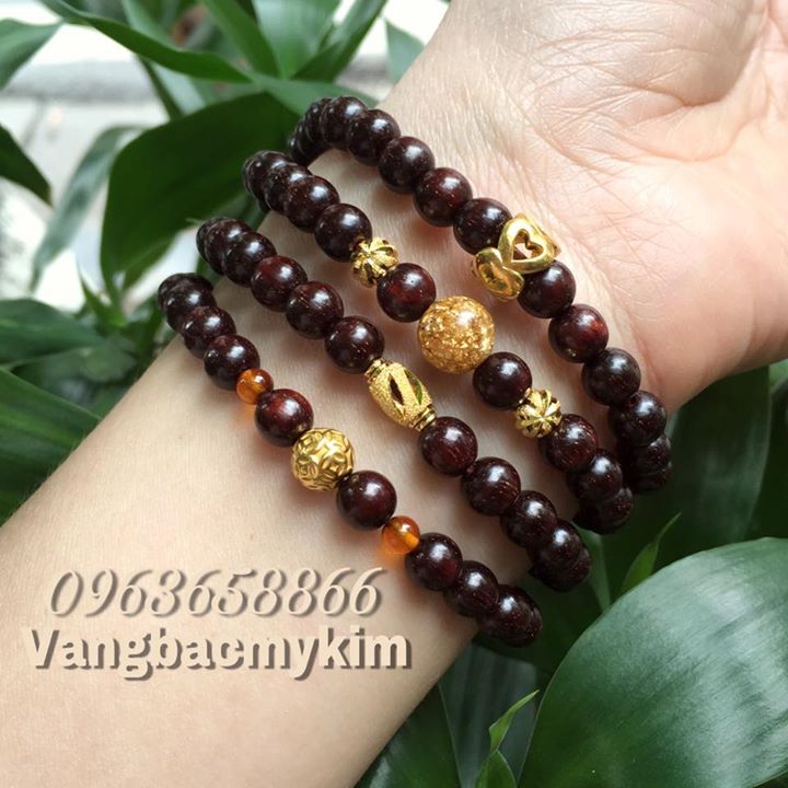 Vòng gỗ Tử đàn đỏ mix Vàng 24k 9999