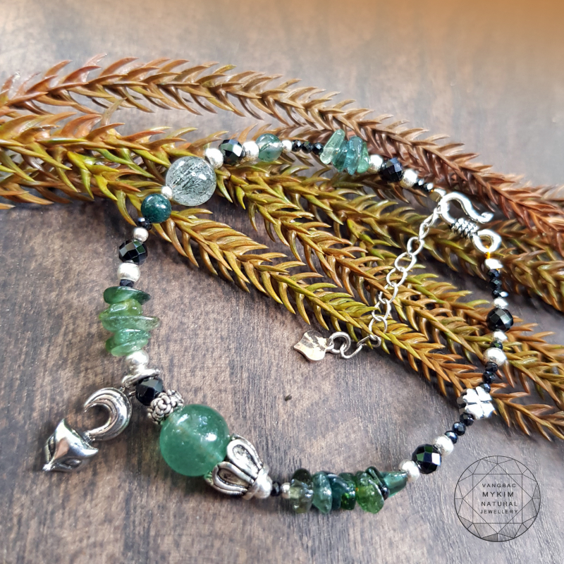 Vòng đá tourmaline Xanh lá mix bạc 925