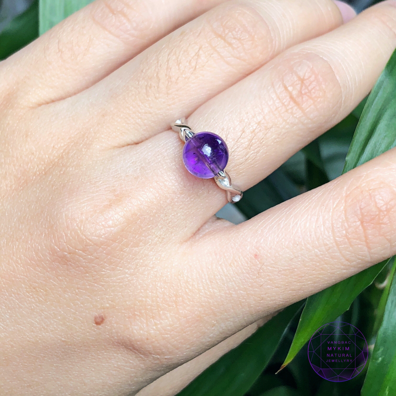 Nhẫn  Bạc si vàng trắng 18k - Thạch anh tím