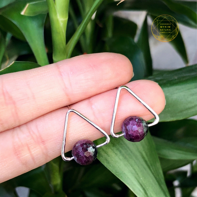 Khuyên tai Ruby Nam Phi Bạc si vàng trắng 18k