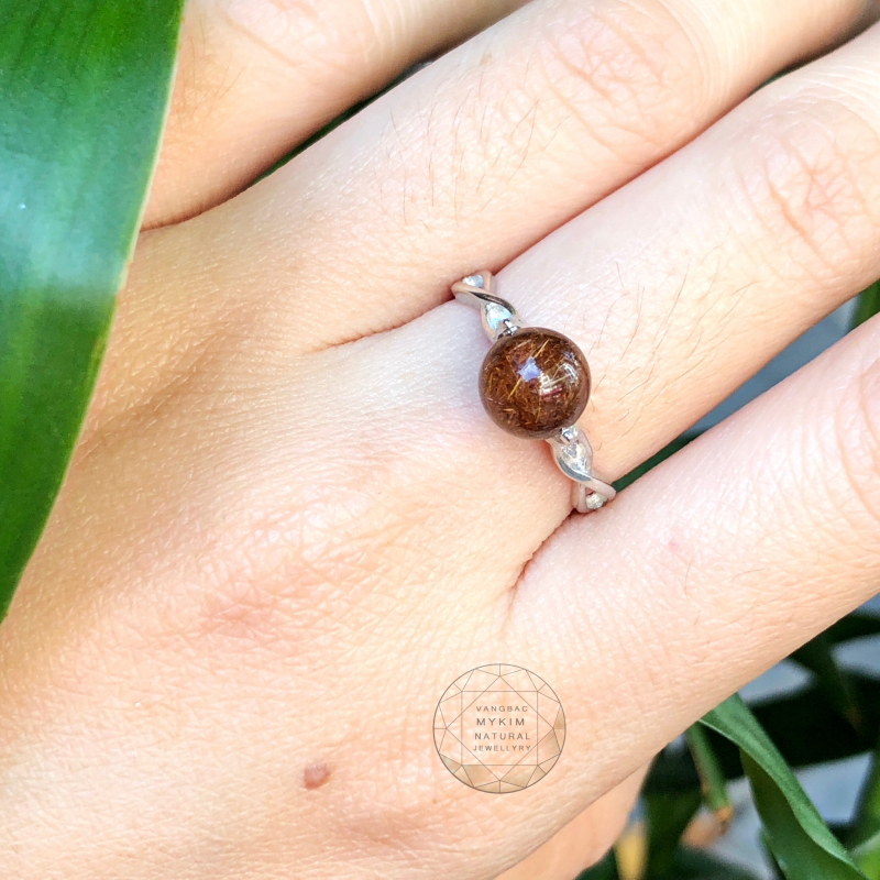 Nhẫn Thạch anh tóc nâu Bạc si vàng trắng 18k