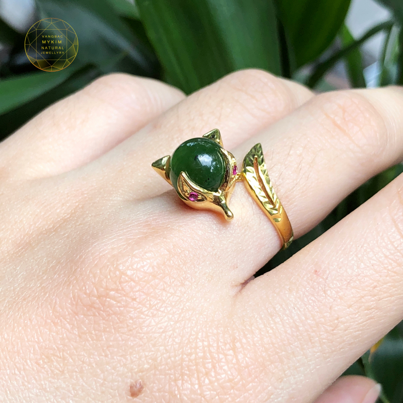 Nhẫn Hồ Ly Ngọc Bích Vàng Tây 10k - 14k | Tài Lộc & Tình Duyên