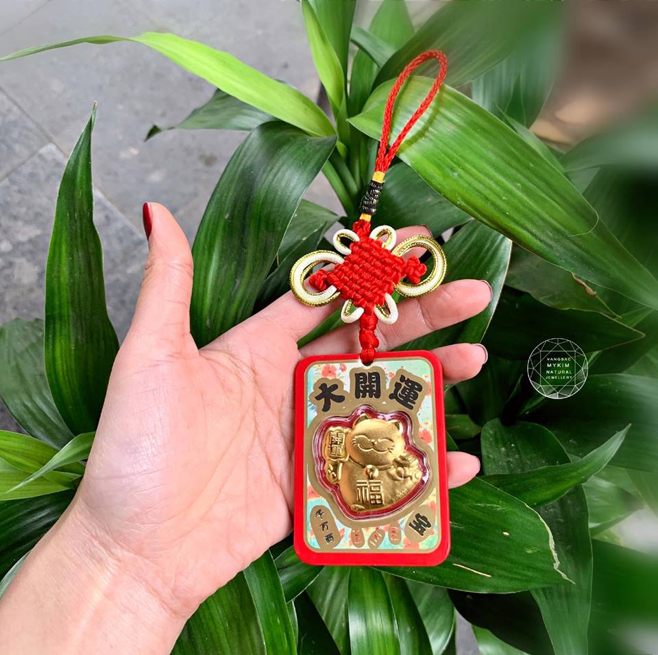 Khánh treo mèo thần tài bạc 999 mạ vàng 24k