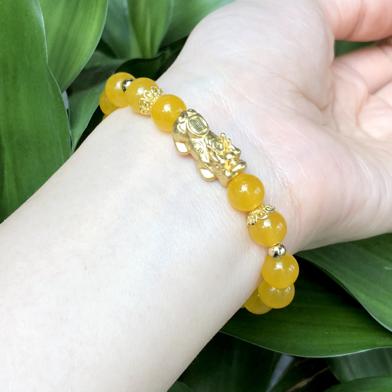 Vòng Thạch anh vàng (sz 8ly) mix Phụ kiện Bạc si vàng 24k