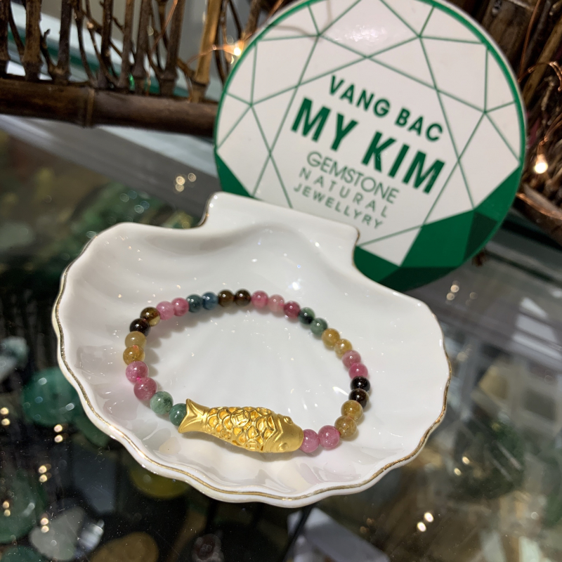 Vòng tay đá tourmalin mix cá chép vàng 24k tài lộc - thịnh vượng