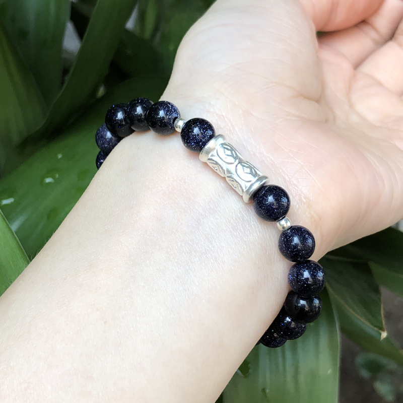 Vòng Kim sa xanh mix charm bạc thái