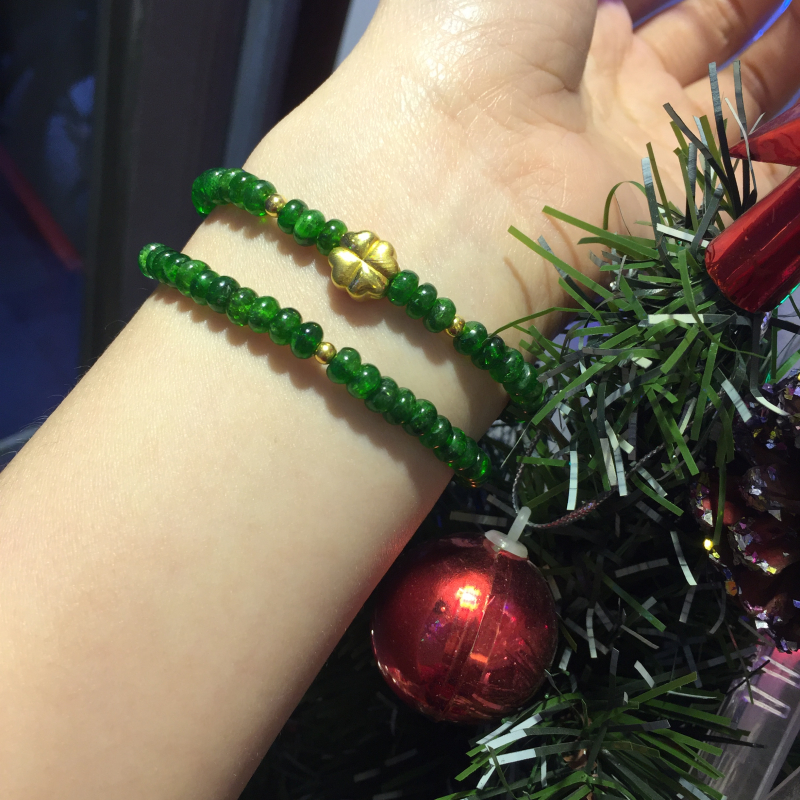 💚 Vòng Tay Diopside VIP – 2 Vòng Quấn, Mix Charm Cỏ Bốn Lá & Bi Vàng | Tinh Tế & Dịu Dàng May Lành