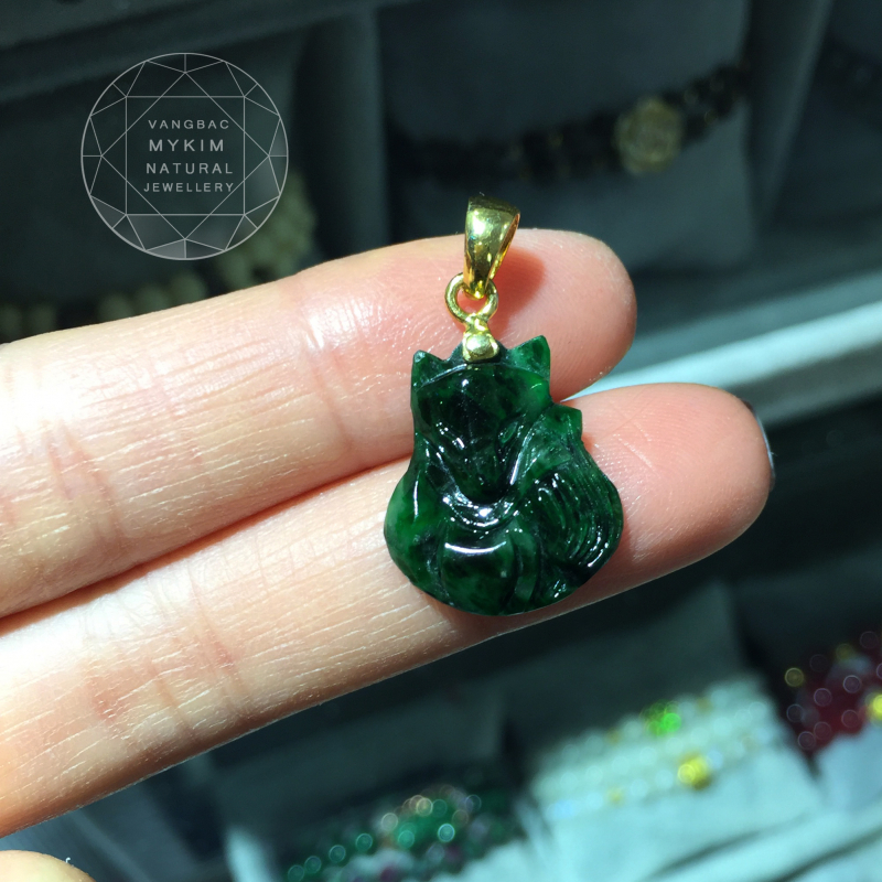 mặt dây Hồ ly Phỉ thúy bọc vàng