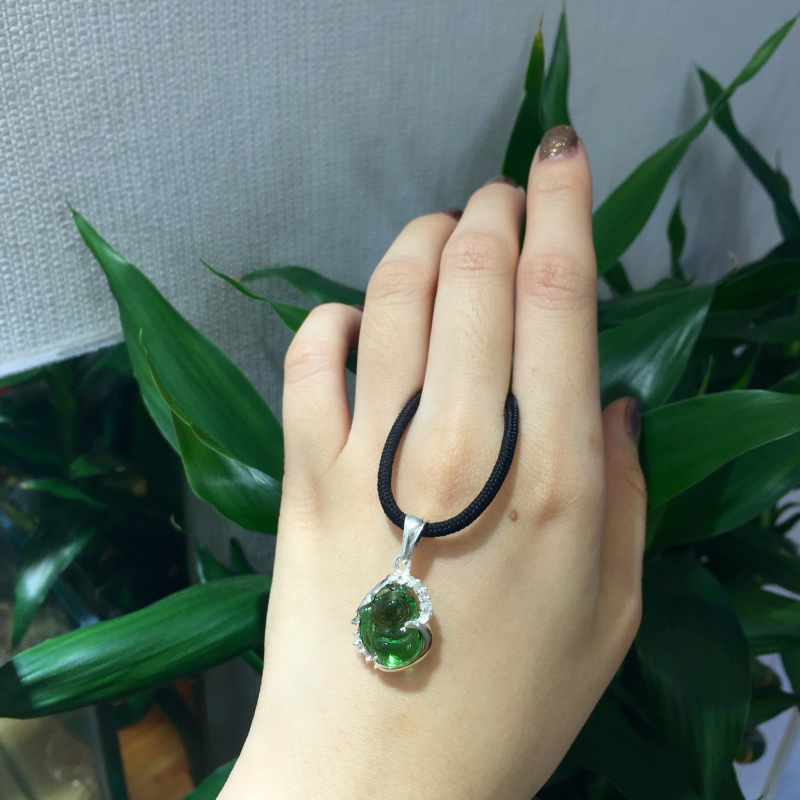 Mặt dây Hồ ly thạch anh xanh bọc bạc si vàng trắng