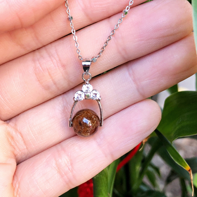 Mặt dây thạch anh tóc nâu bọc bạc