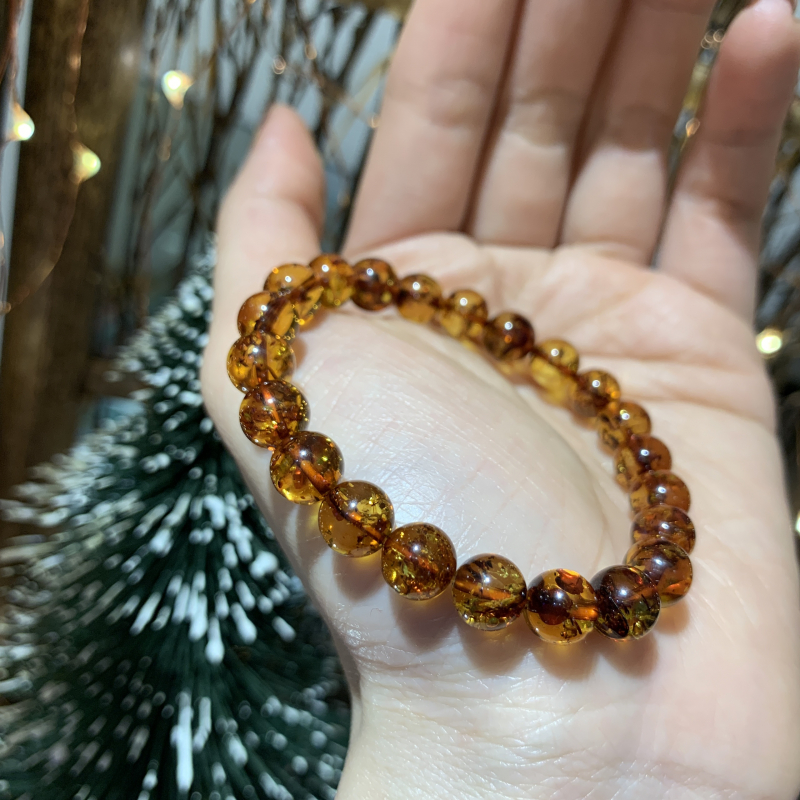 vòng trơn đá hổ phách mật ong