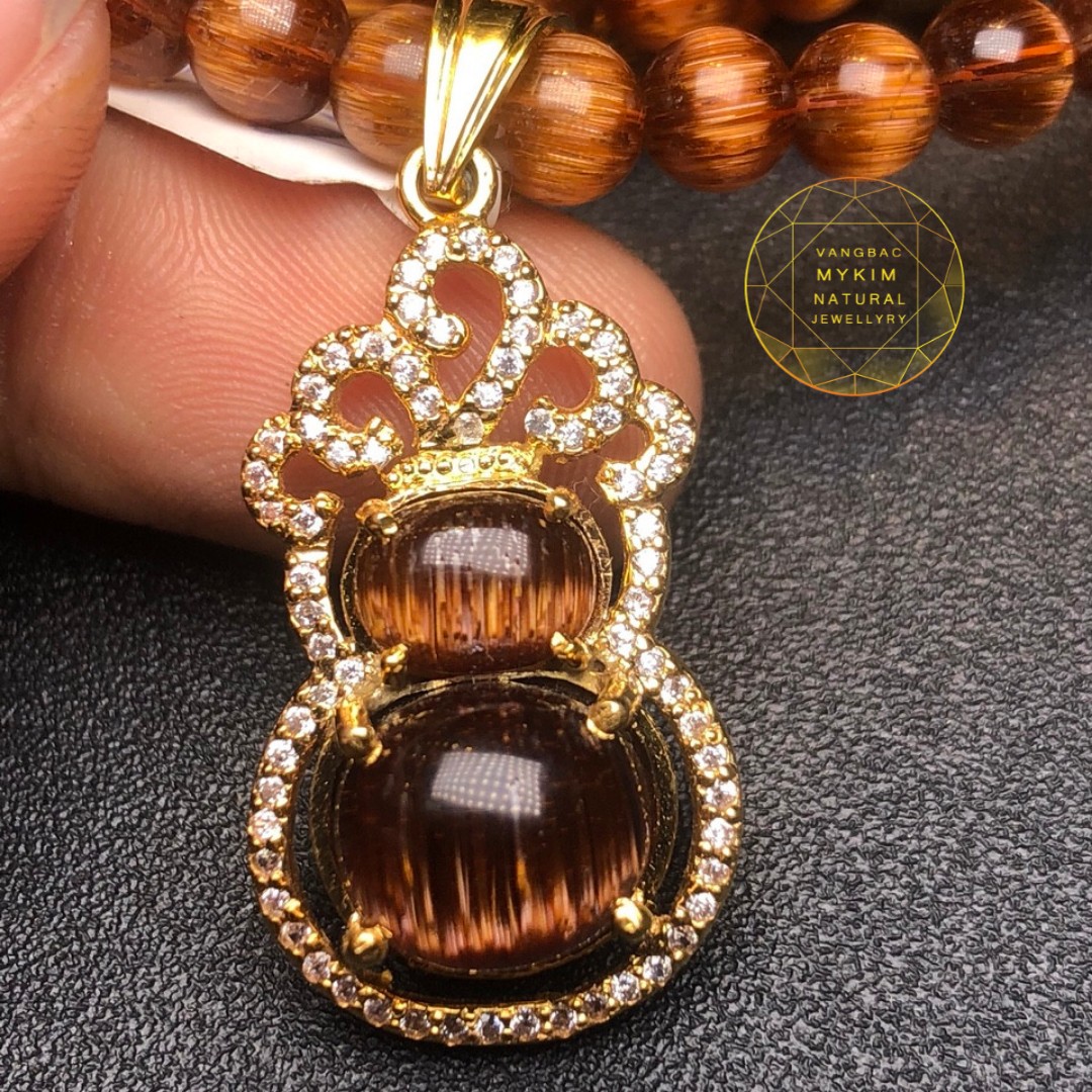 Mặt hồ lô thạch anh tóc đồng hướng vip bọc vàng tây