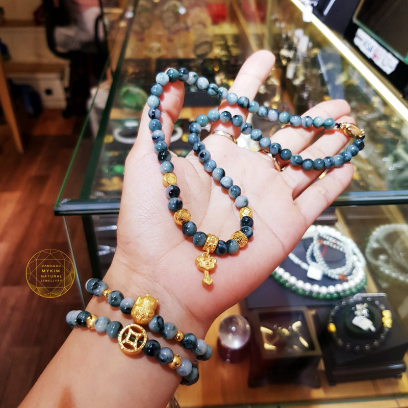 Vòng ngọc phỉ thúy - dây chuyền phỉ thúy vip mix vàng 24k