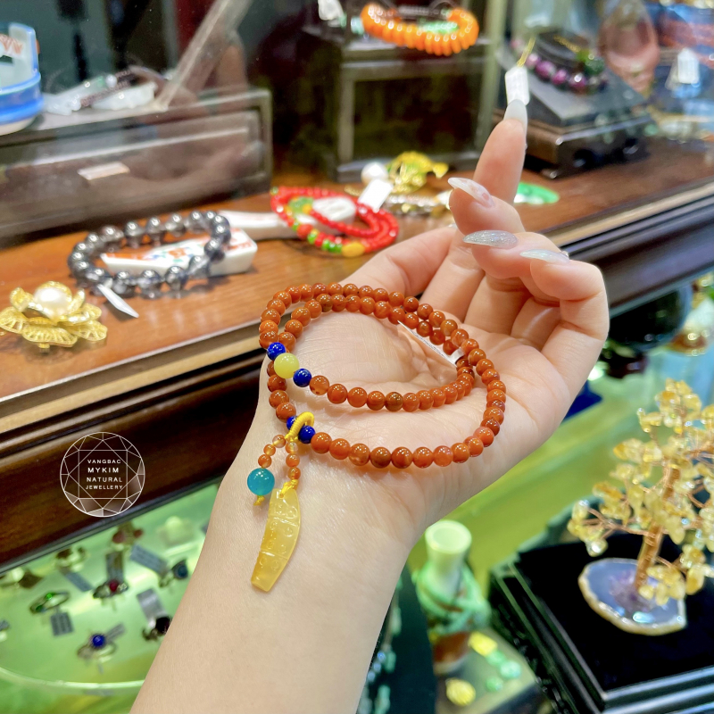 Set vòng tay Mã Não Nam Hồng kết hợp Hổ Phách