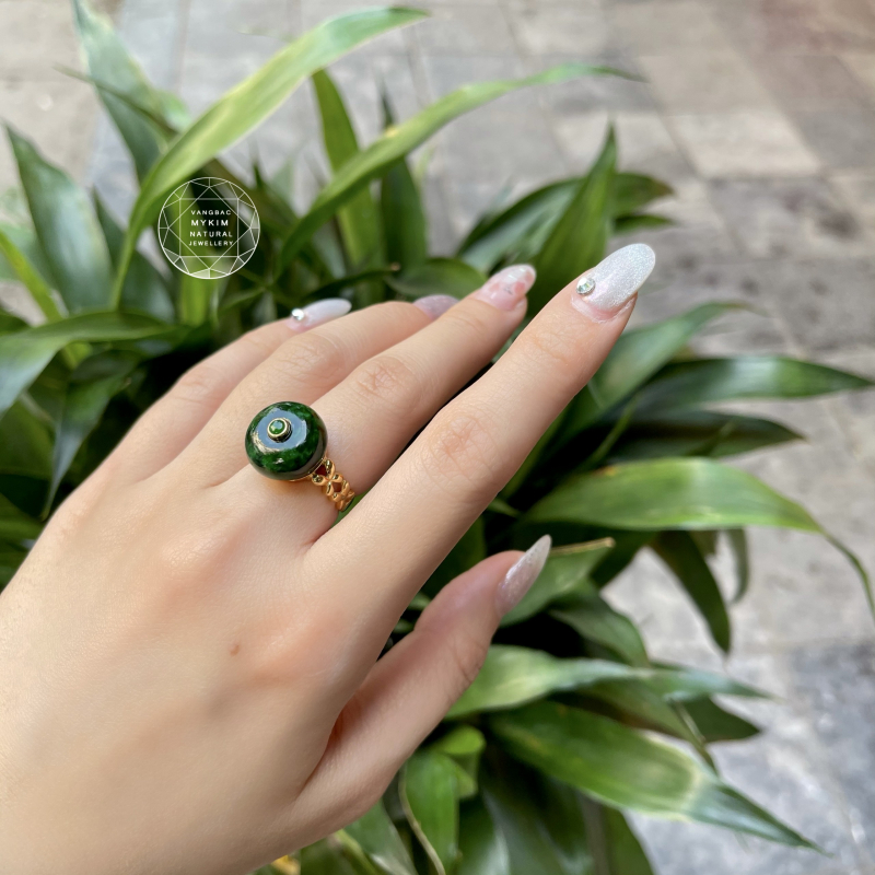 Nhẫn Ngọc Phỉ Thúy Đồng Điếu – VÀNG 10K - 14K - 18K Thiết Kế Cỏ Bốn Lá, Tôn Vinh Sự Viên Mãn