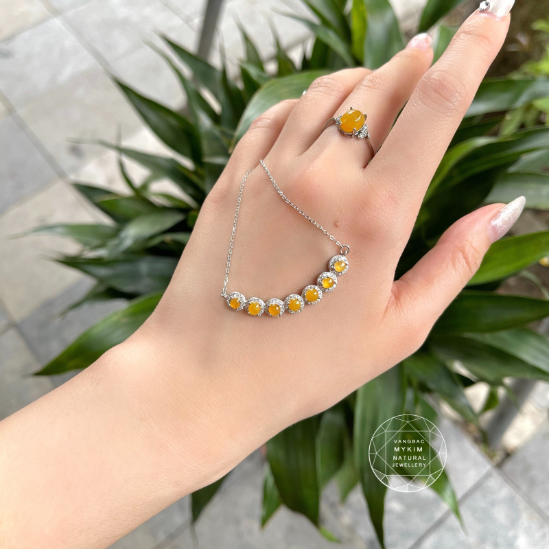 Set dây  chuyền và Nhẫn Ngọc Phỉ Thúy Myanmar - Bạc si vàng trắng 18k