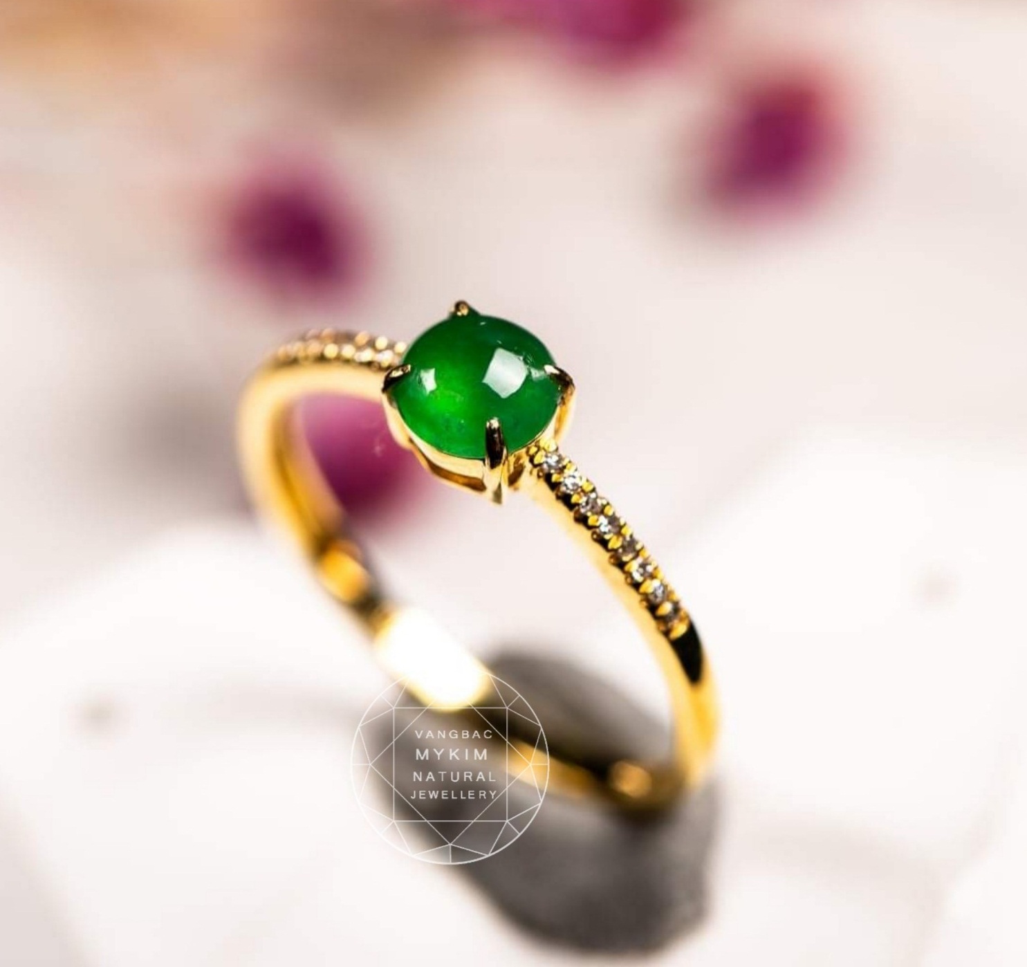 💚 NHẪN NGỌC PHỈ THÚY – VÀNG GOLD 10K | 14K | 18K – MẶT NGỌC TRÒN, THIẾT KẾ THANH MẢNH