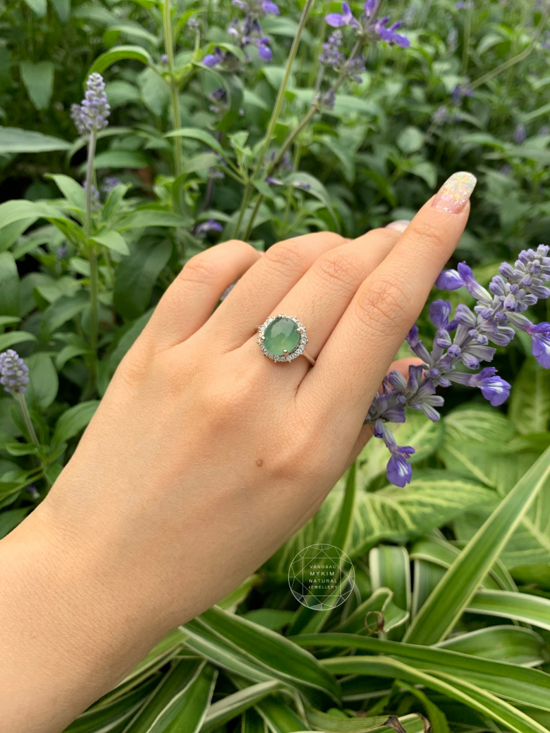 Nhẫn Ngọc Phỉ Thúy Myanmar - MS02 - Bạc si vàng 18k