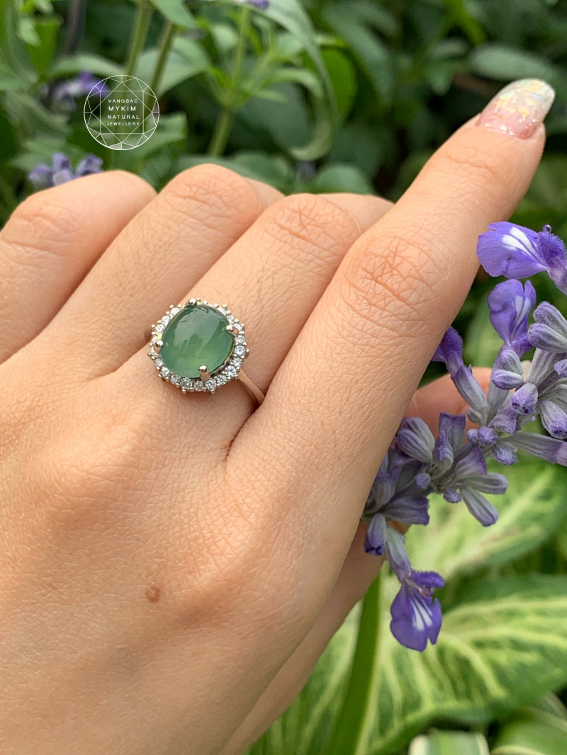 Nhẫn Ngọc Phỉ Thúy Myanmar - MS02 - Bạc si vàng 18k