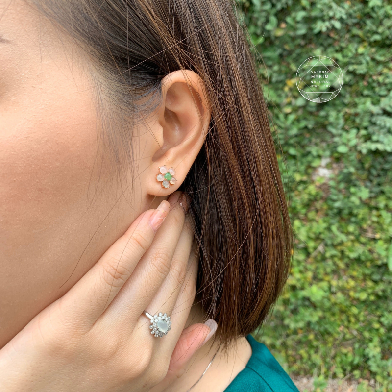 Bông tai Ngọc Phỉ Thúy - Bạc si vàng trắng 18k - MS02